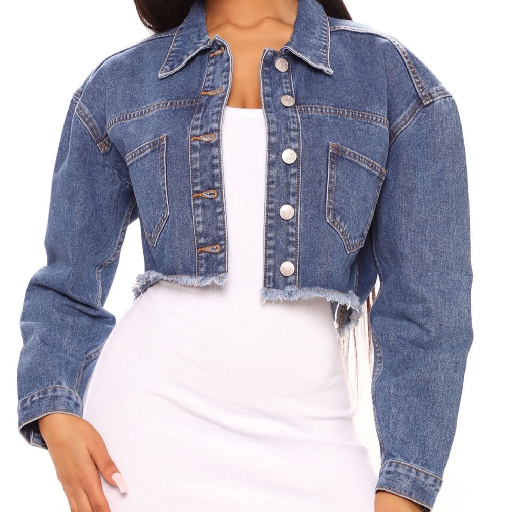 FASHIONNOVA frayed dark wash denim jacket